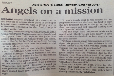 New Straits Times - Monday (23rd Feb 2015)